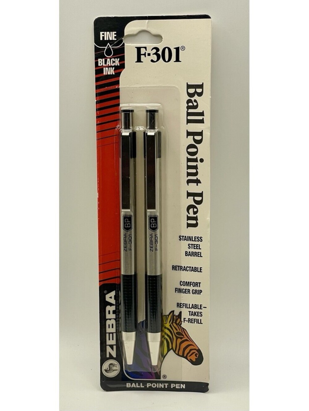 Vintage 80s/90s Zebra F-301 BP Ball Pen Black Grip with Black Ink ~ Sealed 2pk